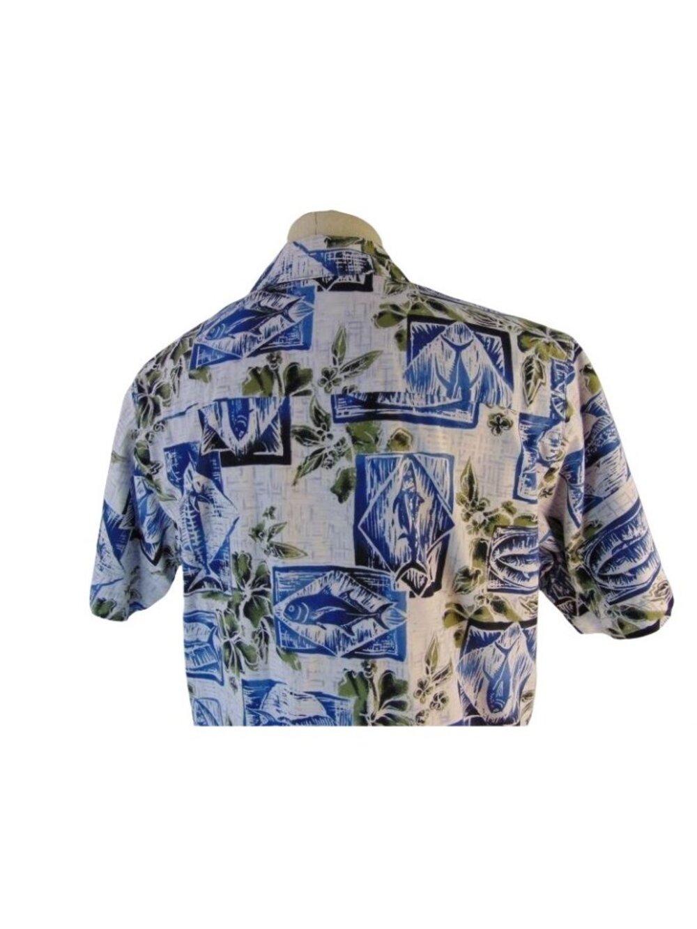Vintage K2 Surf Mens Hawaiian Shirt L Blue White Marlin Fish Block Print Cotton - Picture 4 of 10